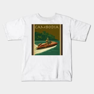 Cambodia Jet Ski Vintage Travel Art Poster Kids T-Shirt